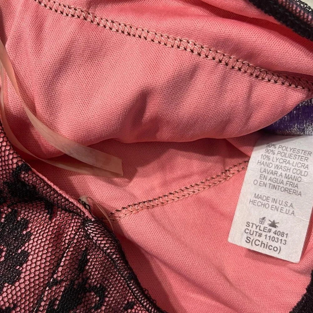 Backless Lace Overlay Halter Mini Dress | Ribbon Tie Waist | Size S | Pink - Picture 7 of 7